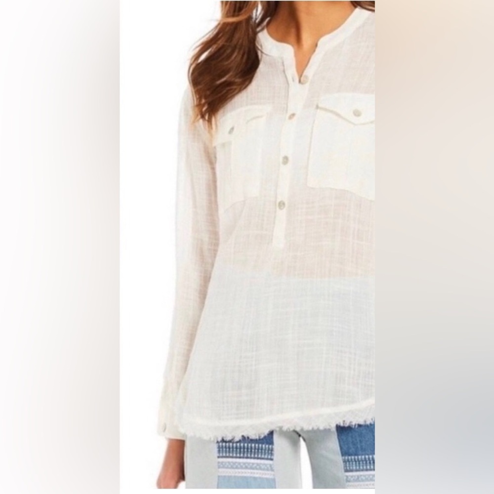 Free People Cotton White Button-Up Top Shirt S/P